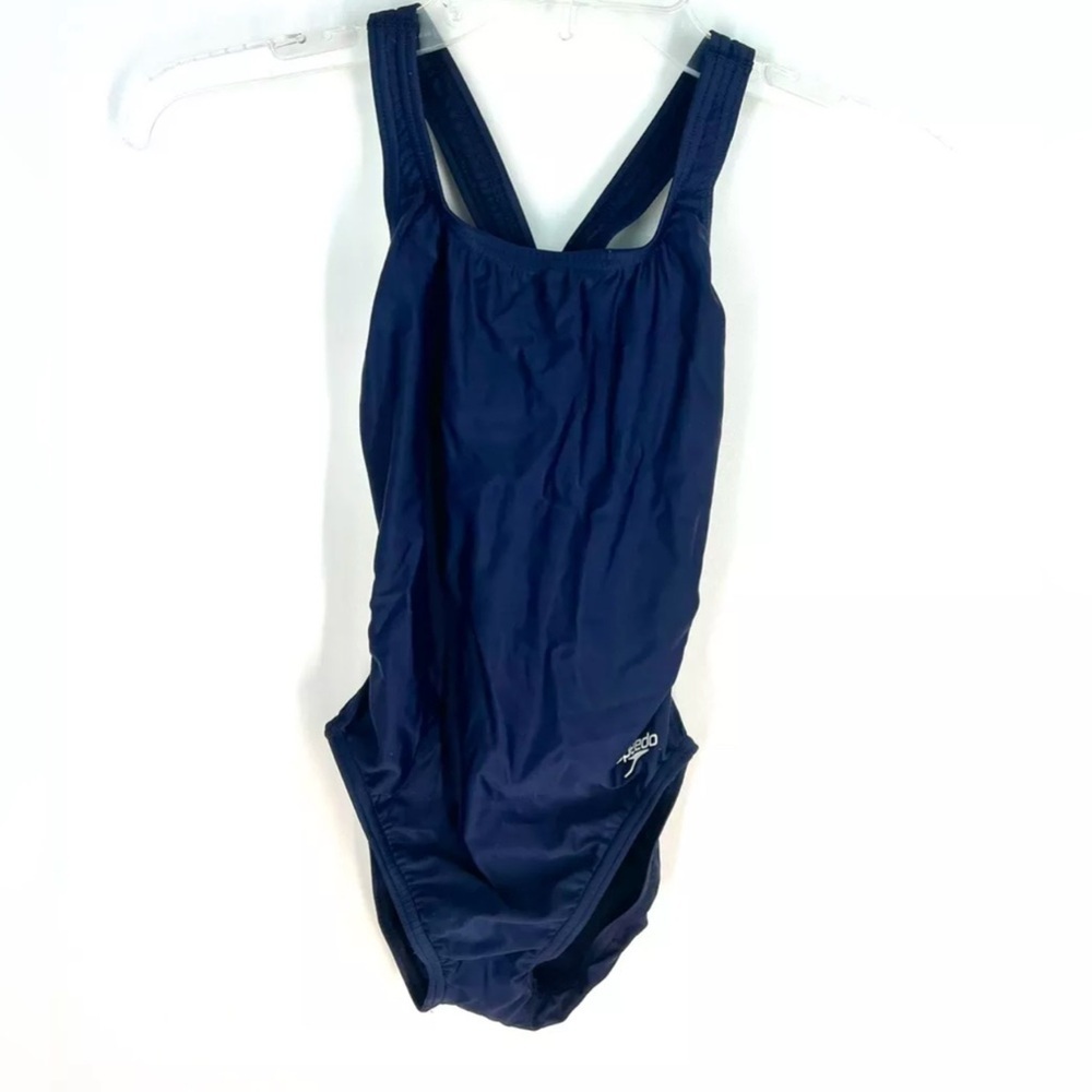 Speedo Women’s Powerflex Racerback Navy Blue One Piece Swimsuit Size 30
